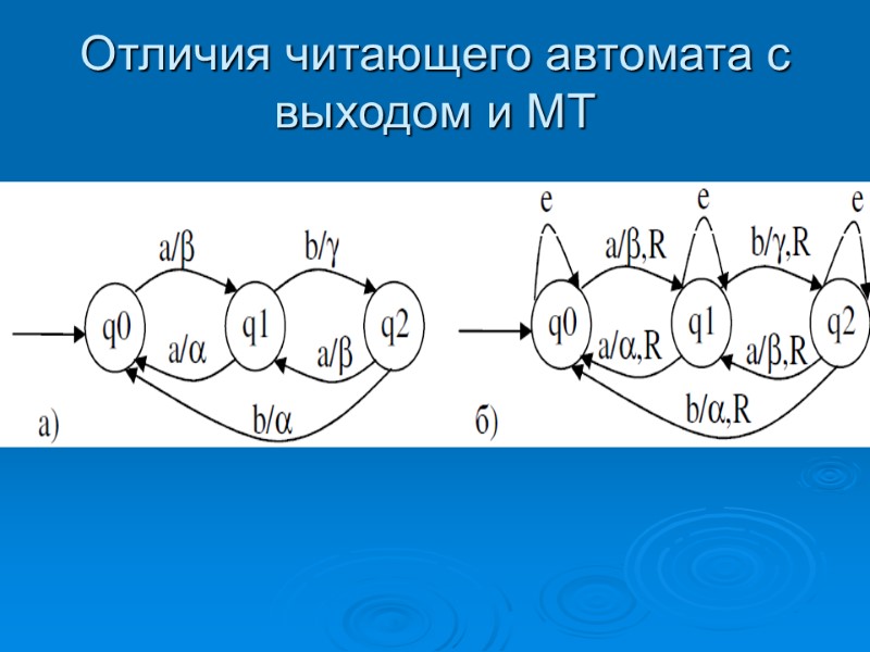 Отличия читающего автомата с выходом и МТ